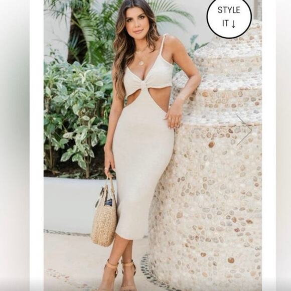 Pink Lily Cutout Bodycon midi crem dress size small - Picture 2 of 13